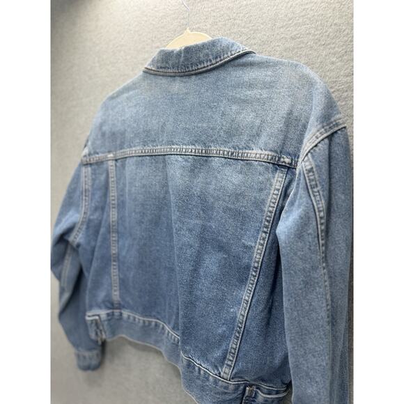 TOPSHOP MOTO MEDIUM WASH WOMEN'S DENIM TRUCKER JEAN JACKET Sz US 6 INNER POCKETS - Picture 11 of 13
